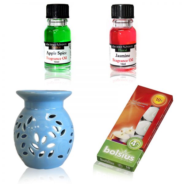 Oil Burner with candles and two fragrance oils